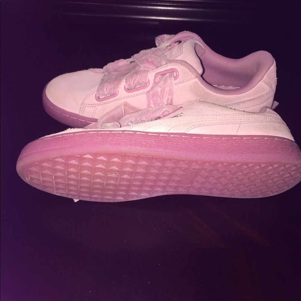 Puma Pink Suede Basket Heart W/ Velvet Wide Lace - Picture 4 of 6